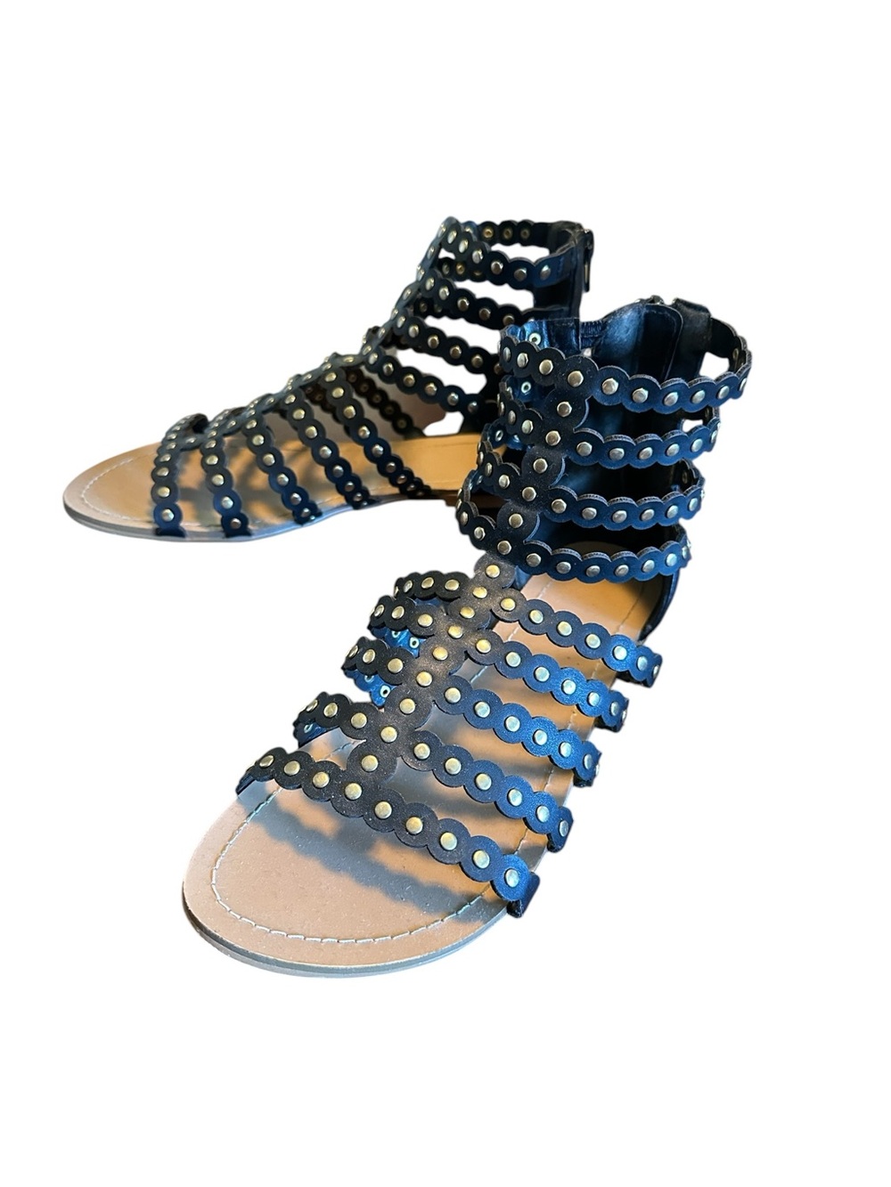 Black Studded Gladiator flat Sandals - Women size 7
